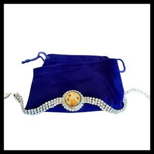 NWOT Sparkling Rhinestone Bracelet with Van Gogh Sunflowers Charm Silver Tone